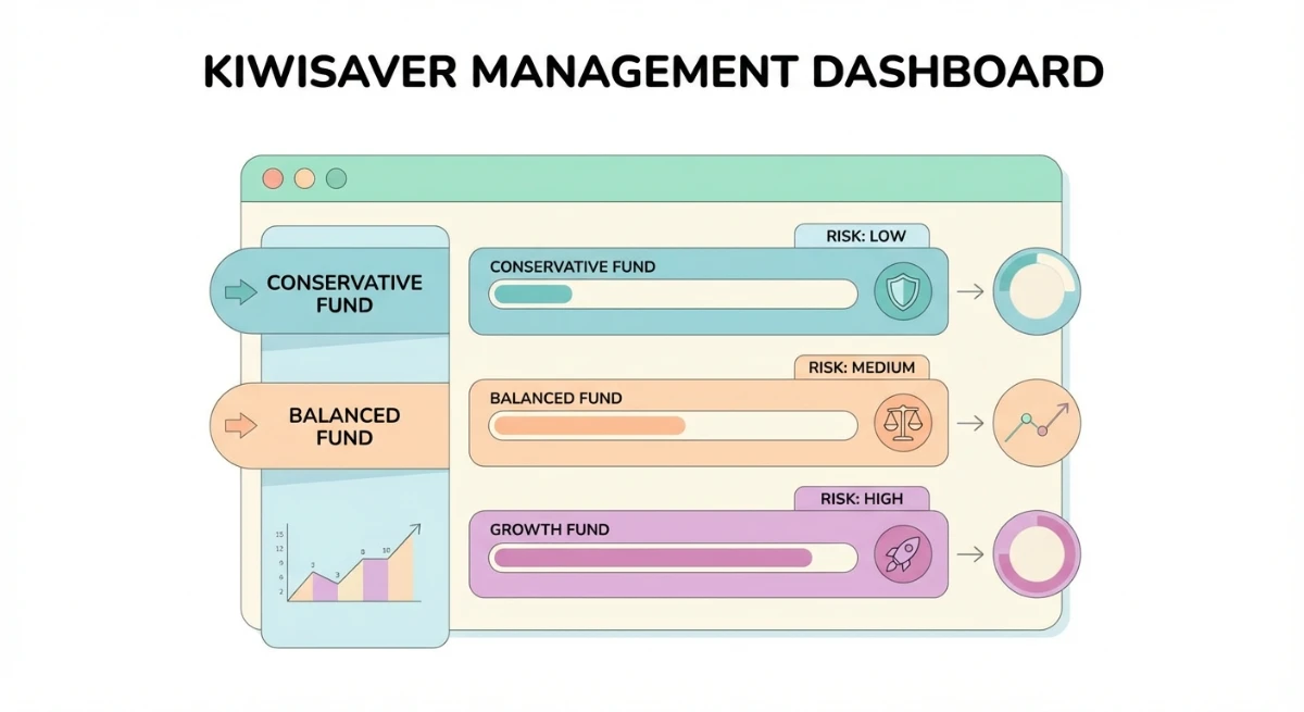 Visual representation of different KiwiSaver fund types and their risk profiles