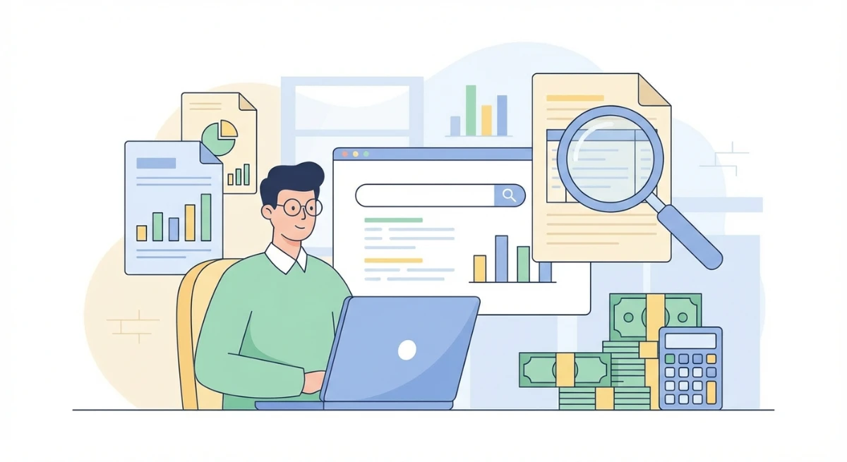 Illustration of a person researching how to identify money owed by the New Zealand government online