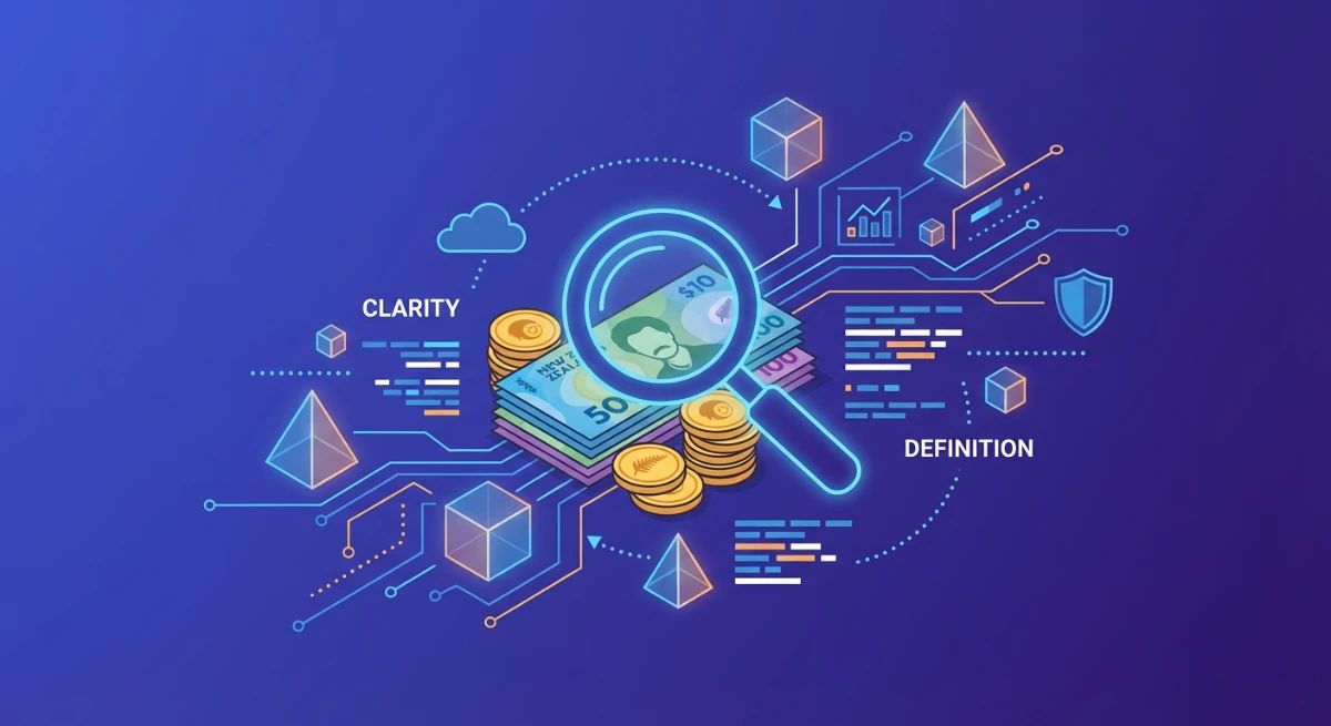 Definition of monies in NZ, showing currency and digital representations