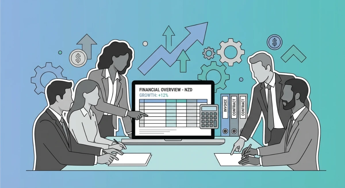 Business monies management in NZ, with financial documents and reports