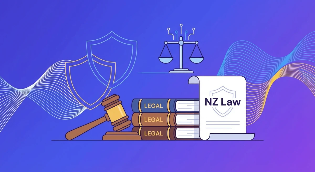 Legal aspects of monies in New Zealand, with gavel and law documents