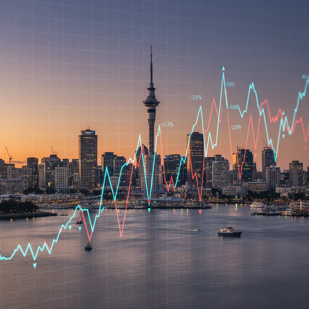 Auckland property market analysis graph over city skyline