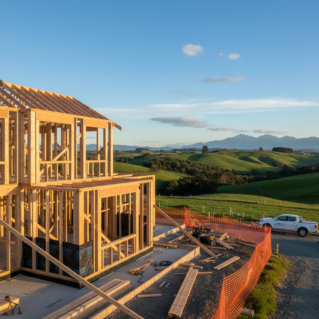 Timber framing of a new house build in New Zealand
