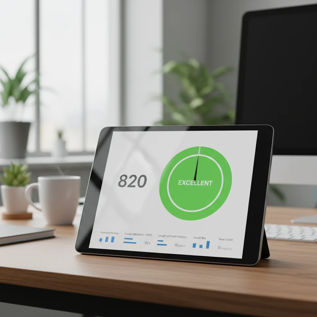 Digital dashboard showing a high credit score
