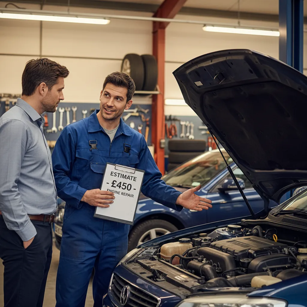 Mechanic providing a quote for car repairs