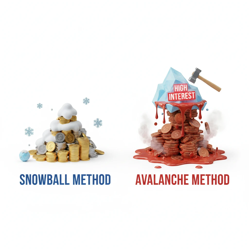 Visual comparison of Debt Snowball vs Debt Avalanche methods