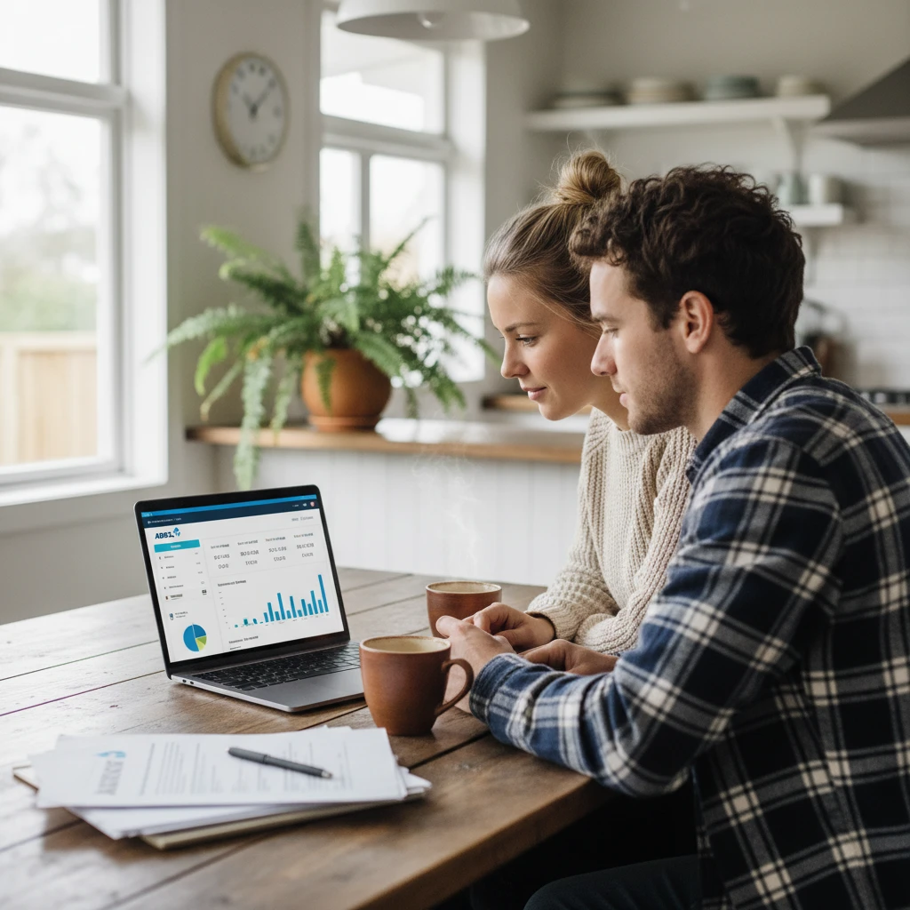 Couple reviewing their joint bank account NZ online