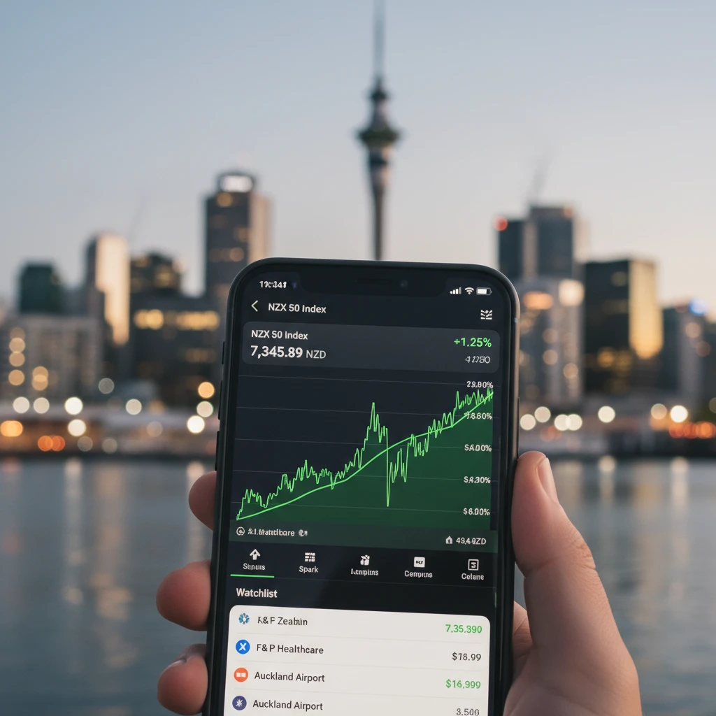 Mobile trading app showing NZX market data