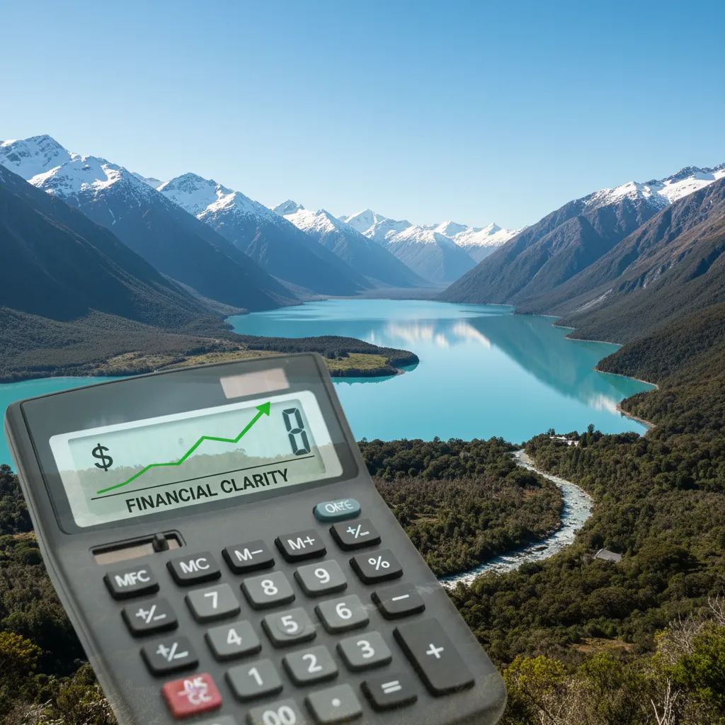 New Zealand landscape with tax calculator concept